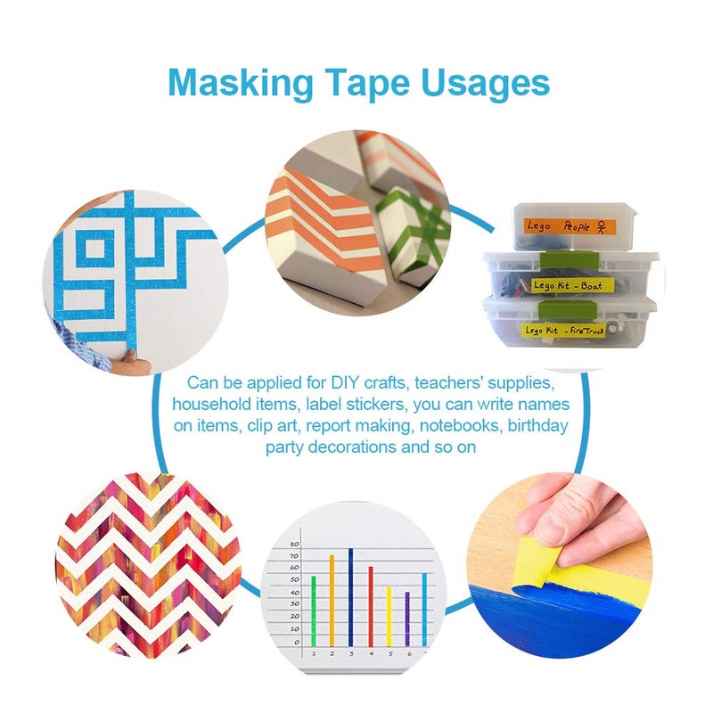 Aipker Colored Masking Tapes, 7PCS Arts Rainbow Labelling Masking Tape Fun Supplies Kit for Kids and Adults, Painters Tapes for Crafts, School Projects, Party Decorations and More (0.4 Inch, 12 yd) - Image 3